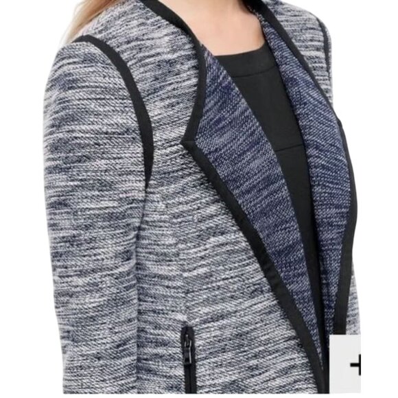 Ann Taylor Open Front Blue Tweed Knit Blazer Jacket w/Pockets Size S Cardigan - Picture 3 of 11